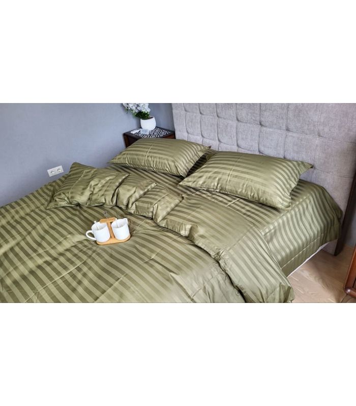 Постільна білизна "PREMIUM KHAKI" Сатин Stripe 2/2см - Страйп сатин - стильні постільні комплекти на МамаТато