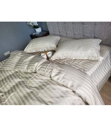 Постільна білизна "PREMIUM Beige" Сатин Stripe 2/2см - Страйп сатин - стильні постільні комплекти на МамаТато
