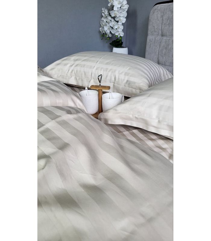 Постельное белье "PREMIUM Beige" Сатин Stripe 2/2см - Комфорт-текстиль - стильные постельные комплекты на МамаТато