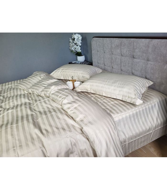 Постільна білизна "PREMIUM Beige" Сатин Stripe 2/2см - Страйп сатин - стильні постільні комплекти на МамаТато