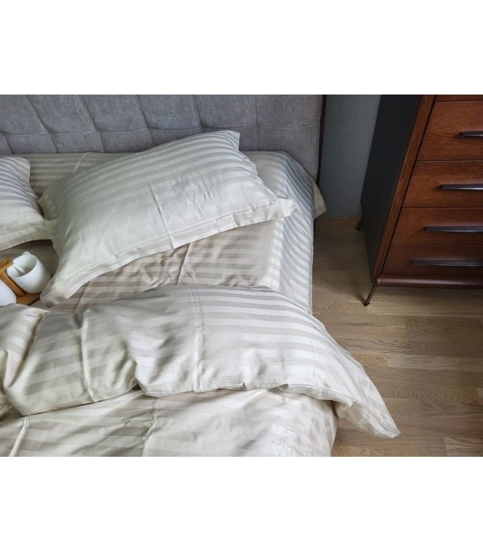 Постільна білизна "PREMIUM Beige" Сатин Stripe 2/2см - Страйп сатин - стильні постільні комплекти на МамаТато