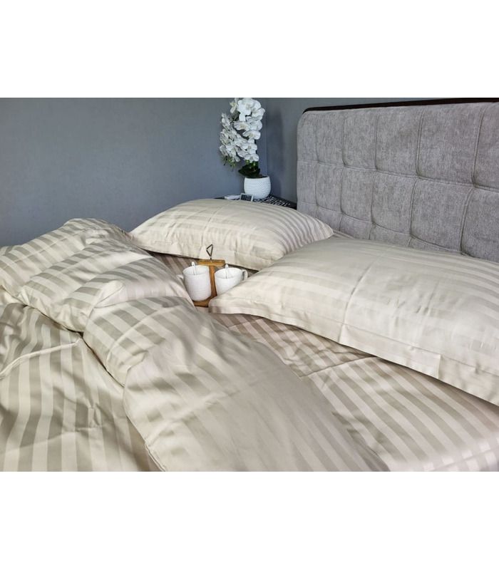 Постельное белье "PREMIUM Beige" Сатин Stripe 2/2см - Комфорт-текстиль - стильные постельные комплекты на МамаТато