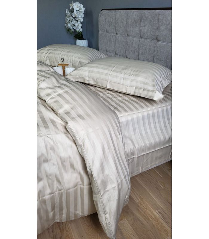 Постельное белье "PREMIUM Beige" Сатин Stripe 2/2см - Комфорт-текстиль - стильные постельные комплекты на МамаТато