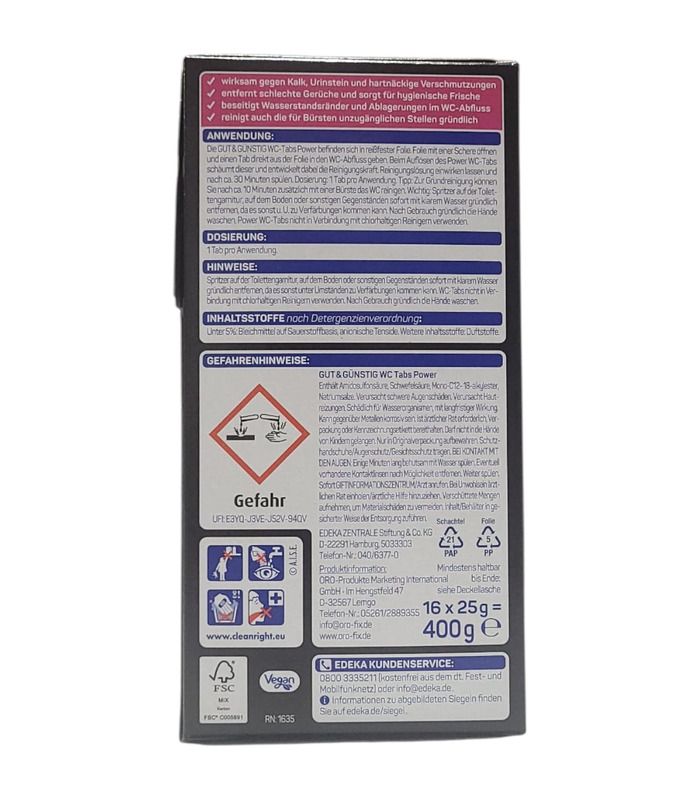 Таблетки для чистки унитаза Gut&Gunstig Edeka WC Tabs Power, 16 шт от Gut & Gunstig в категории Чистящие средства для ванн на...